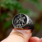 Anillo de Aleación con Figura de San Jorge y el Dragón Estilo Retro Clásico