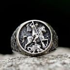 Anillo de Aleación con Figura de San Jorge y el Dragón Estilo Retro Clásico