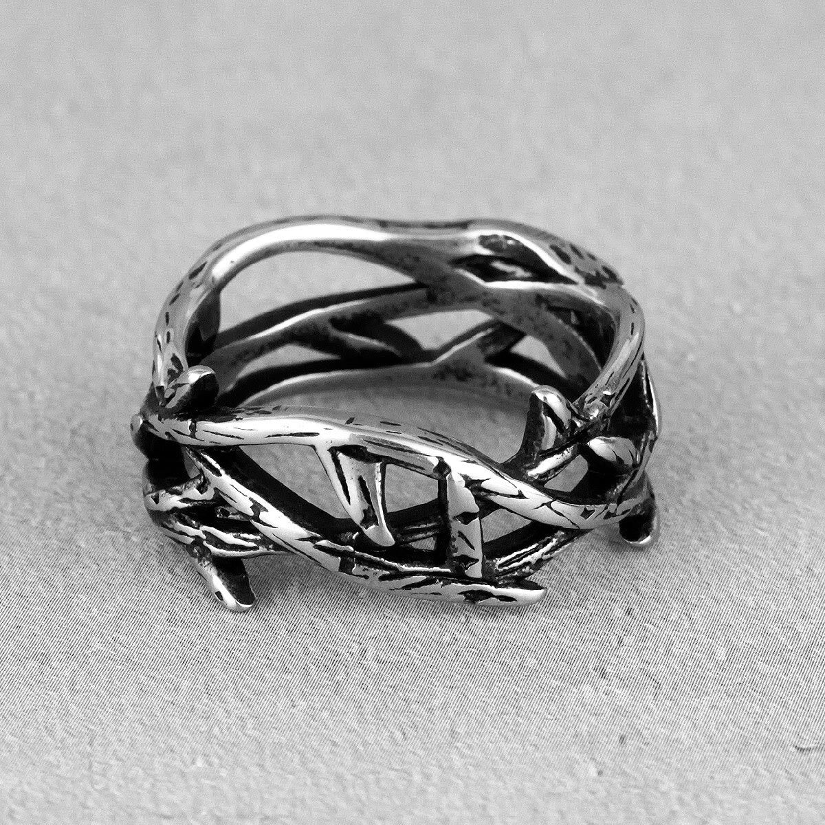 Anillo de Acero de Titanio Corona de Espinas de Jesús Estilo Retro