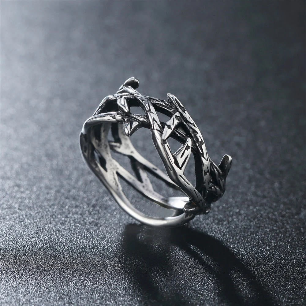 Anillo de Acero de Titanio Corona de Espinas de Jesús Estilo Retro