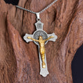 Collar de Aleación con Dije Crucifijo de Jesús e Ícono de San Benito Estilo Clásico