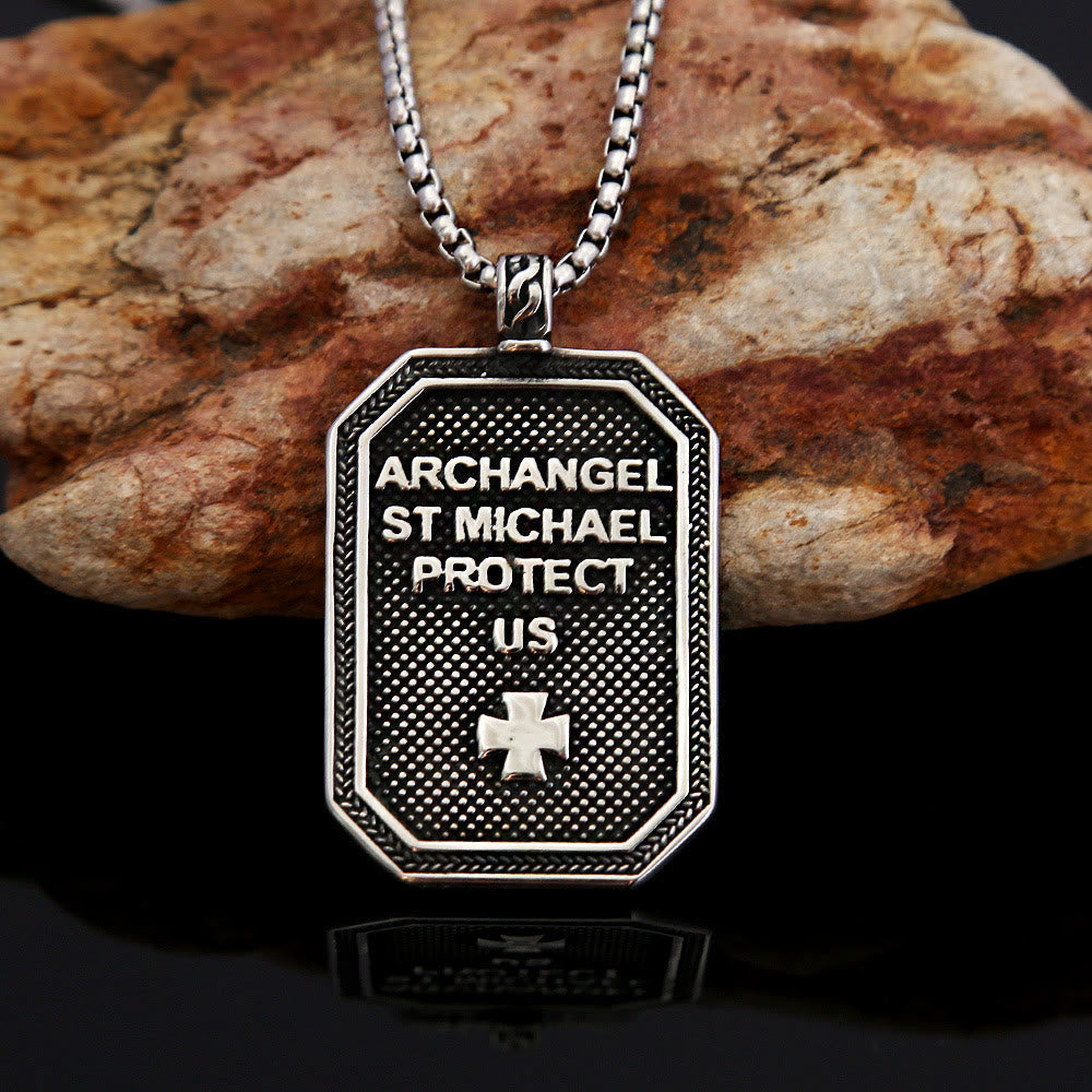 Collar de Acero Inoxidable con Dije de Protección de San Miguel Arcángel Estilo Clásico