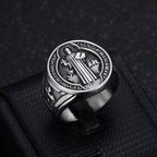 Anillo de Acero de Titanio de Protección de San Benito Estilo Retro Clásico