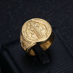 Anillo de Acero de Titanio de Protección de San Benito Estilo Retro Clásico