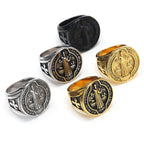 Anillo de Acero de Titanio de Protección de San Benito Estilo Retro Clásico