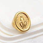 Anillo de Conexión de Fe con Medalla Milagrosa de la Virgen María Estilo Clásico Minimalista