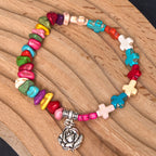 Pulsera de Turquesa con Rosa y Cruz de la Virgen María Estilo Bohemio