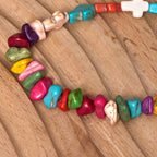 Pulsera de Turquesa con Rosa y Cruz de la Virgen María Estilo Bohemio