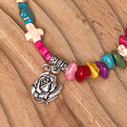 Pulsera de Turquesa con Rosa y Cruz de la Virgen María Estilo Bohemio