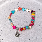Pulsera de Turquesa con Rosa y Cruz de la Virgen María Estilo Bohemio
