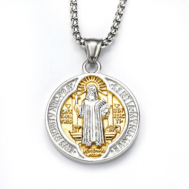 Collar con Dije de Protección Sagrada de San Benito Artesanal Estilo Retro Clásico