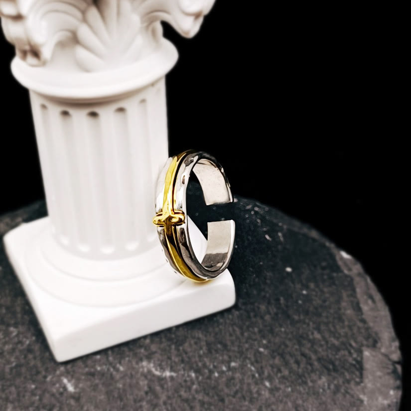 Anillo de Bendición de Cruz en Dos Tonos Estilo Retro Minimalista