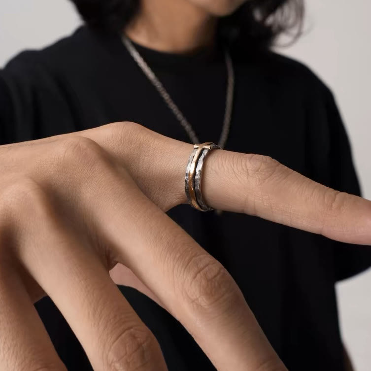 Anillo de Bendición de Cruz en Dos Tonos Estilo Retro Minimalista