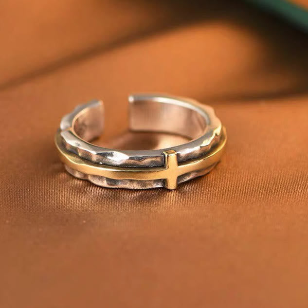 Anillo de Bendición de Cruz en Dos Tonos Estilo Retro Minimalista