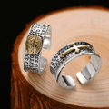 Anillo Ajustable de Aleación con Medalla Milagrosa Dorada de la Virgen Estilo Retro