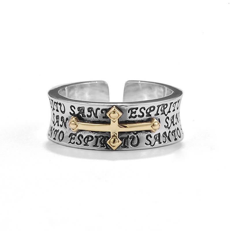 Anillo Ajustable de Aleación con Medalla Milagrosa Dorada de la Virgen Estilo Retro