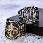 Anillo de Aleación con Símbolo Cruz de Jerusalén Estilo Artesanal Clásico