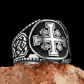 Anillo de Aleación con Símbolo Cruz de Jerusalén Estilo Artesanal Clásico