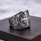 Anillo de Aleación con Símbolo Cruz de Jerusalén Estilo Artesanal Clásico