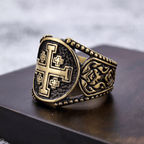 Anillo de Aleación con Símbolo Cruz de Jerusalén Estilo Artesanal Clásico