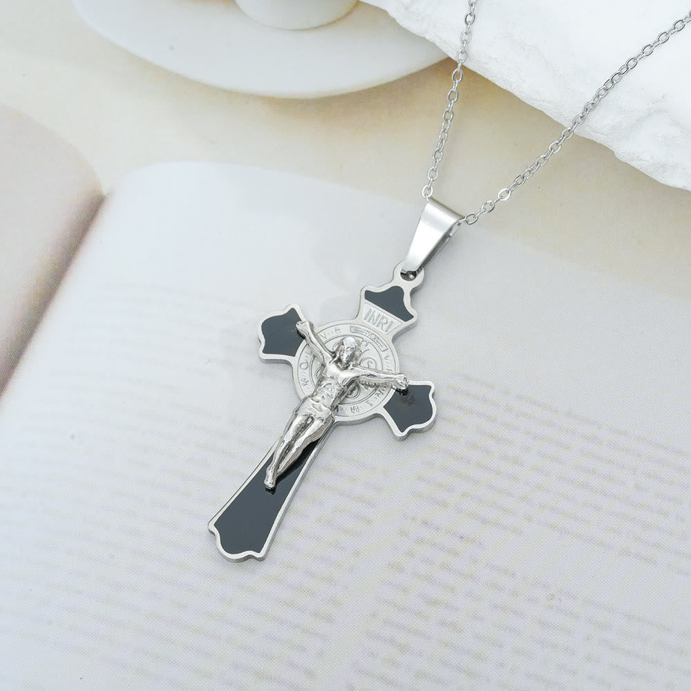 Collar con Dije de Protección Crucifijo y Medalla de San Benito Multicolor Estilo Moderno (8 colores)