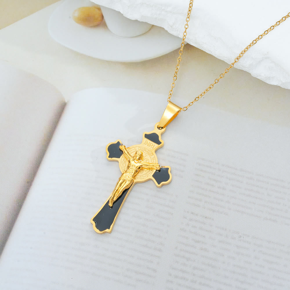 Collar con Dije de Protección Crucifijo y Medalla de San Benito Multicolor Estilo Moderno (8 colores)