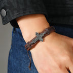 Pulsera Ajustable de Cordón de Cuero con Dije de Cruz Estilo Artesanal Antiguo