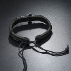 Pulsera Ajustable de Cordón de Cuero con Dije de Cruz Estilo Artesanal Antiguo