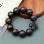 Pulsera Rosario Clásica de Sándalo Negro con Cruz de Jesucristo