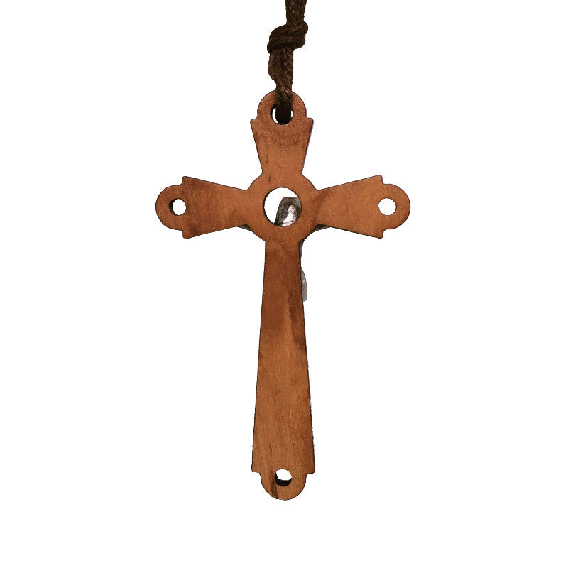 Collar con Dije Bendecido de Devoción Crucifijo de Madera de Olivo Estilo Clásico