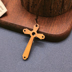 Collar con Dije Bendecido de Devoción Crucifijo de Madera de Olivo Estilo Clásico