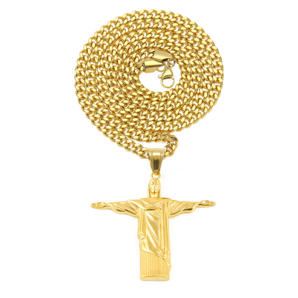 Collar con Dije del Cristo Redentor en Acabado Dorado Majestuoso Estilo Clásico