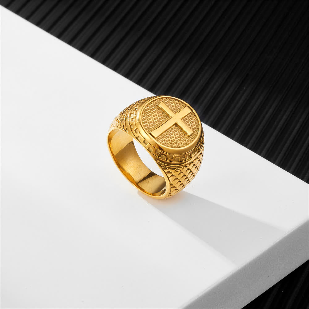 Anillo de Acero Inoxidable con Cruz Estilo Clásico: Protección Sagrada