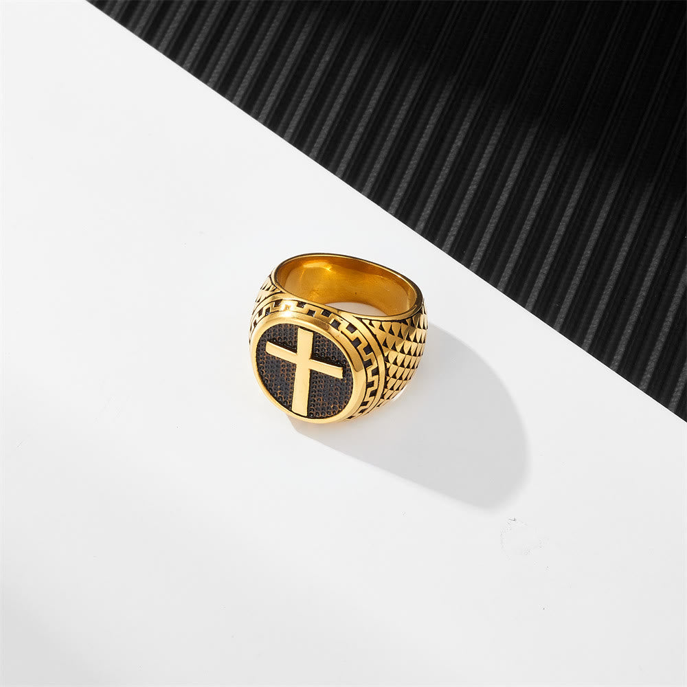 Anillo de Acero Inoxidable con Cruz Estilo Clásico: Protección Sagrada