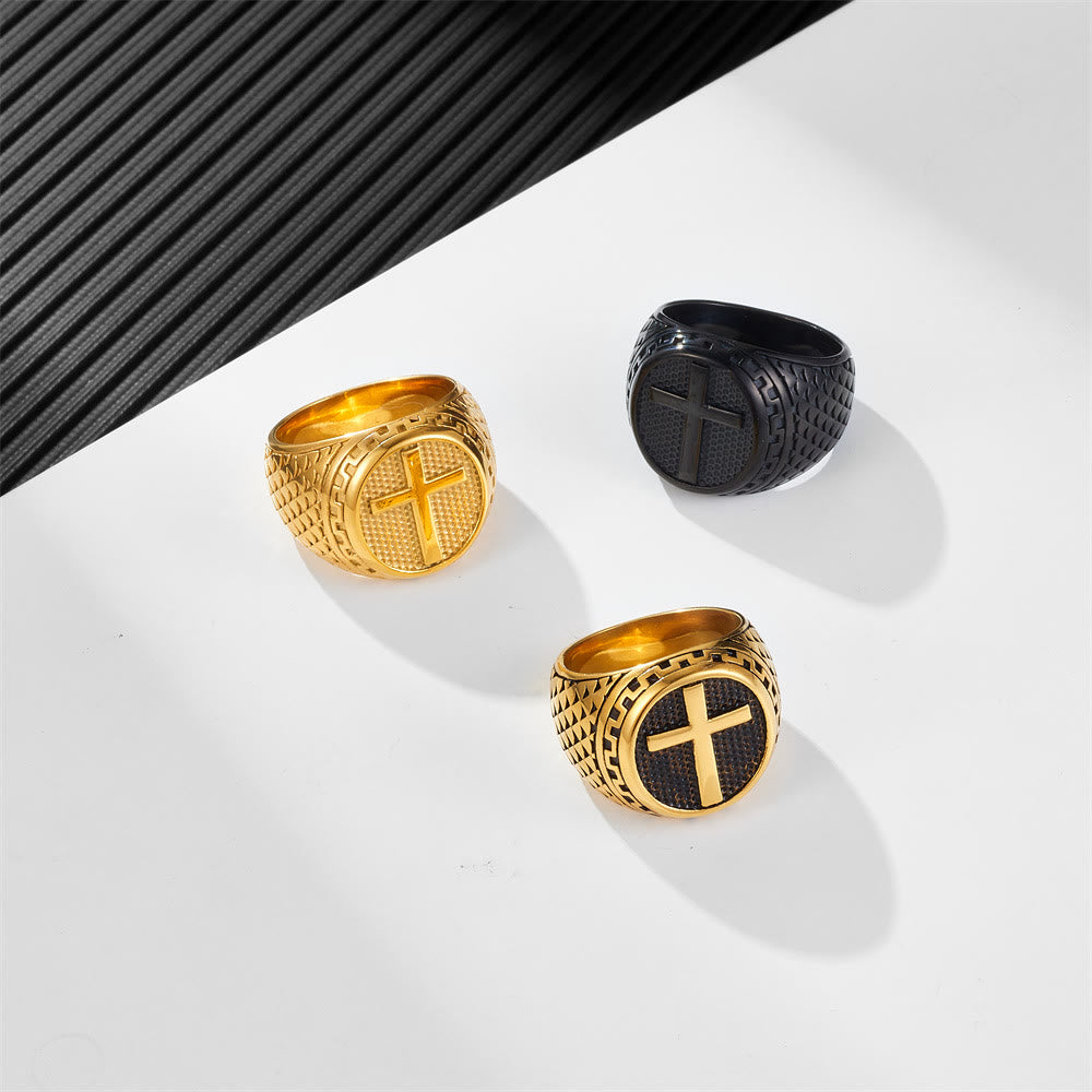 Anillo de Acero Inoxidable con Cruz Estilo Clásico: Protección Sagrada