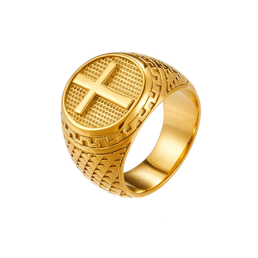 Anillo de Acero Inoxidable con Cruz Estilo Clásico: Protección Sagrada
