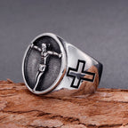 Anillo de Fe Bendecido con Símbolo Crucifijo de Jesús Estilo Retro Clásico