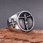 Anillo de Fe Bendecido con Símbolo Crucifijo de Jesús Estilo Retro Clásico