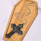 Collar con Dije Crucifijo Ornamentado con Iconografía de Todos los Santos y Gemas Rojas
