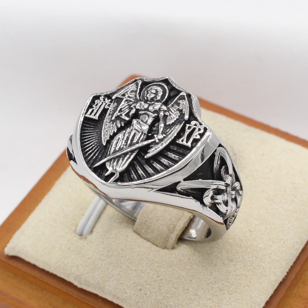 Anillo de Protección y Fuerza del Ángel de la Guarda San Miguel Estilo Retro