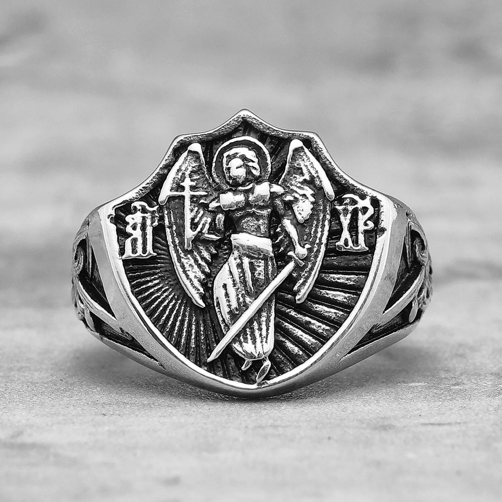 Anillo de Protección y Fuerza del Ángel de la Guarda San Miguel Estilo Retro