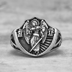 Anillo de Protección y Fuerza del Ángel de la Guarda San Miguel Estilo Retro