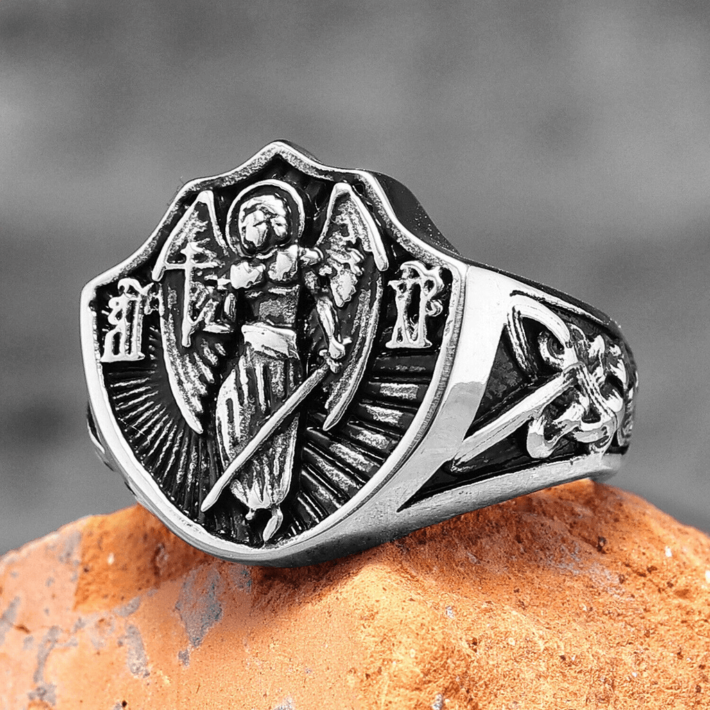 Anillo de Protección y Fuerza del Ángel de la Guarda San Miguel Estilo Retro