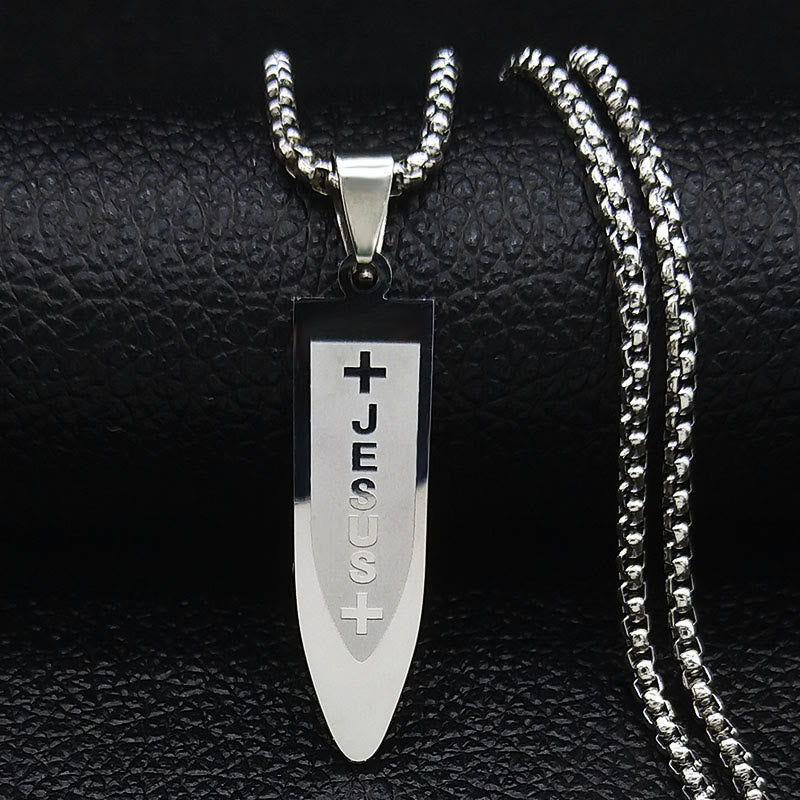 Collar con Dije de Cruz Divina de Jesús Grabada Estilo Moderno