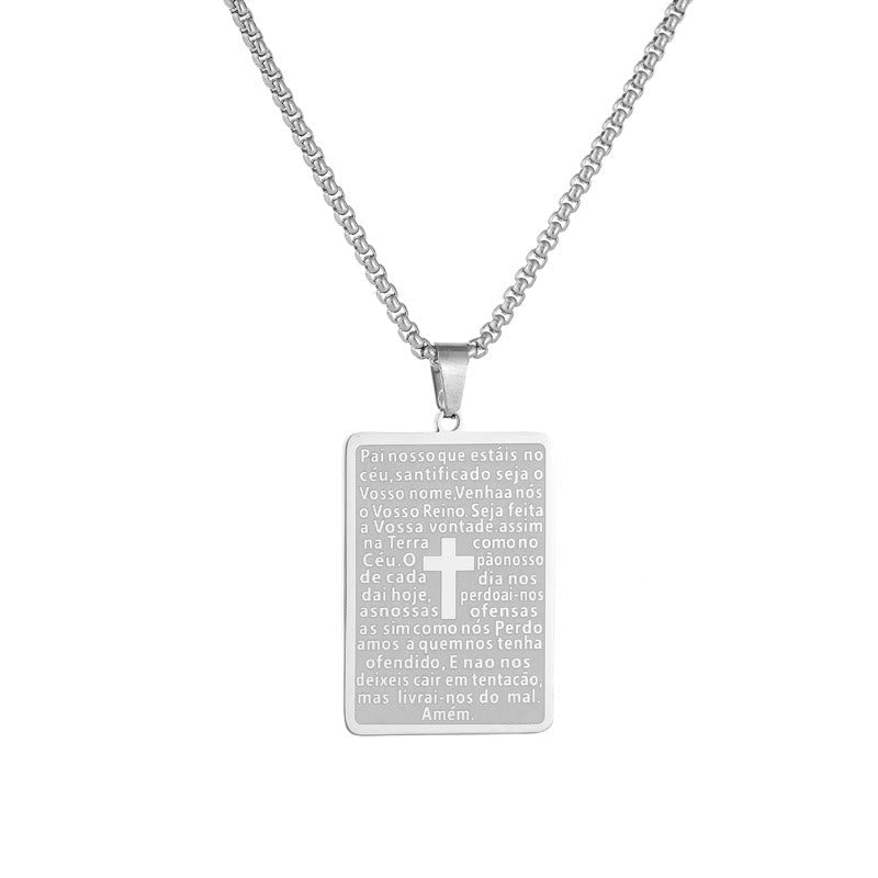 Collar con Dije de Cruz Padre Nuestro y Escritura Estilo Clásico