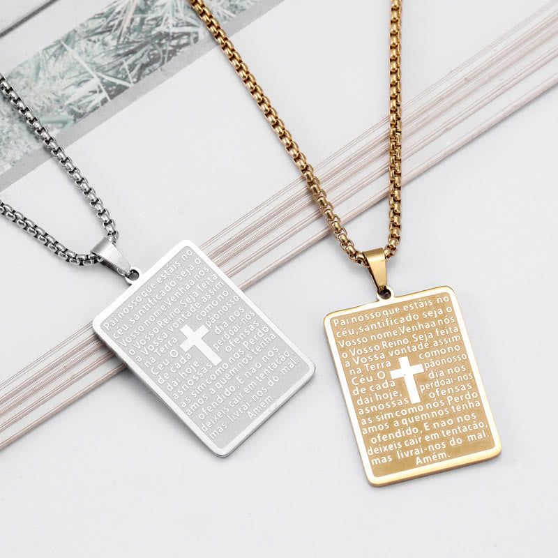 Collar con Dije de Cruz Padre Nuestro y Escritura Estilo Clásico