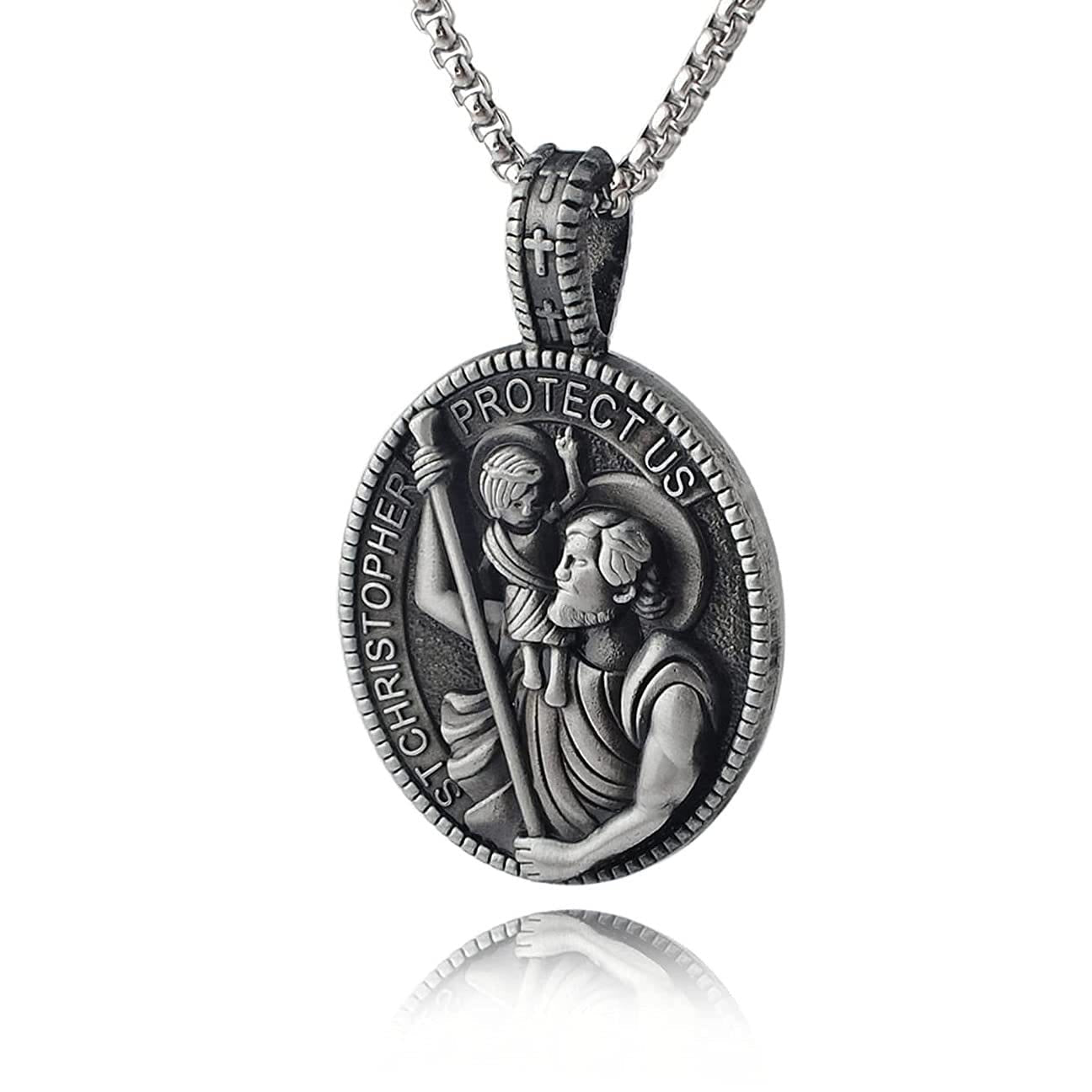 Collar con Dije "San Cristóbal Protégenos" Estilo Clásico