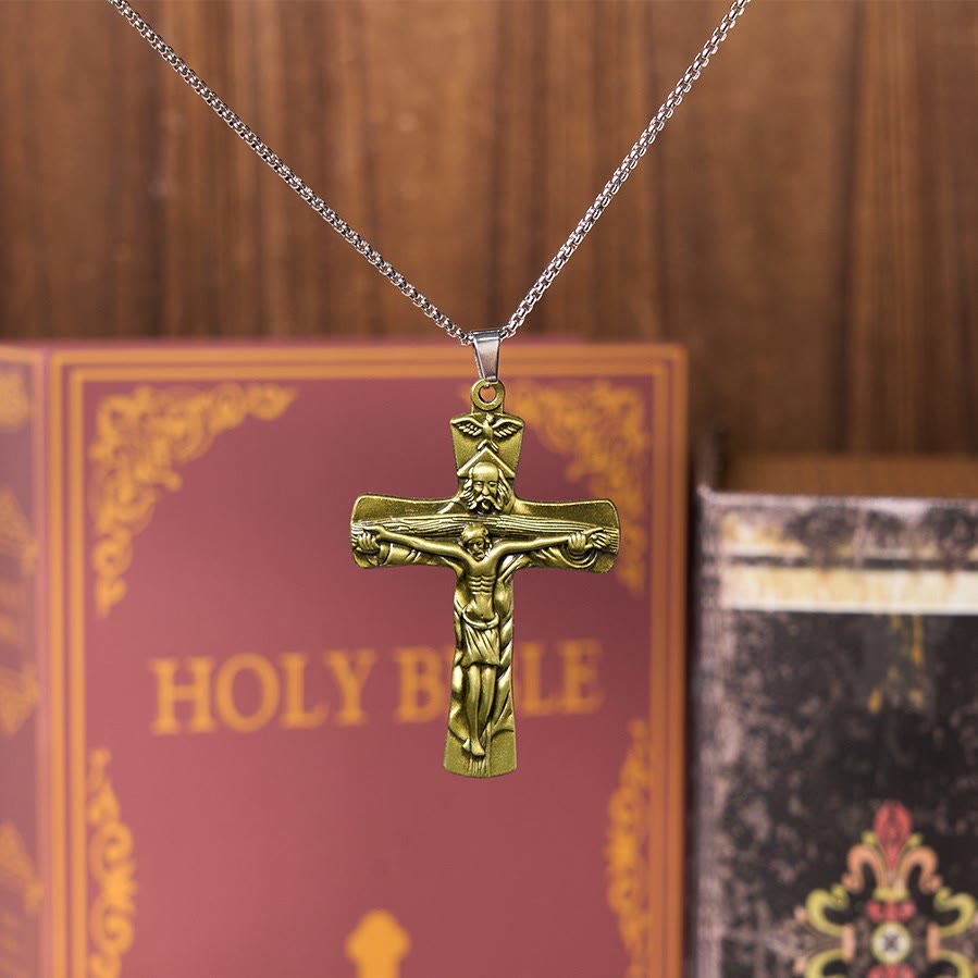 Collar con Dije de la Cruz de la Trinidad, Padre, Hijo y Espíritu Santo Estilo Clásico