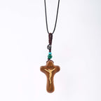 Llavero/Collar con Dije Amuleto de Cruz de Jesús en Sándalo y Boj Estilo Minimalista