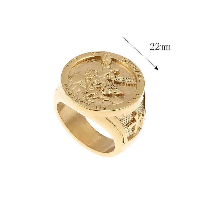 Anillo de Fe Divina Estilo Clásico "San Miguel Arcángel Protégenos"